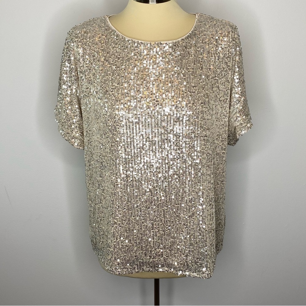 MELLODAY Cream Sequin Dolman Sleeve Top